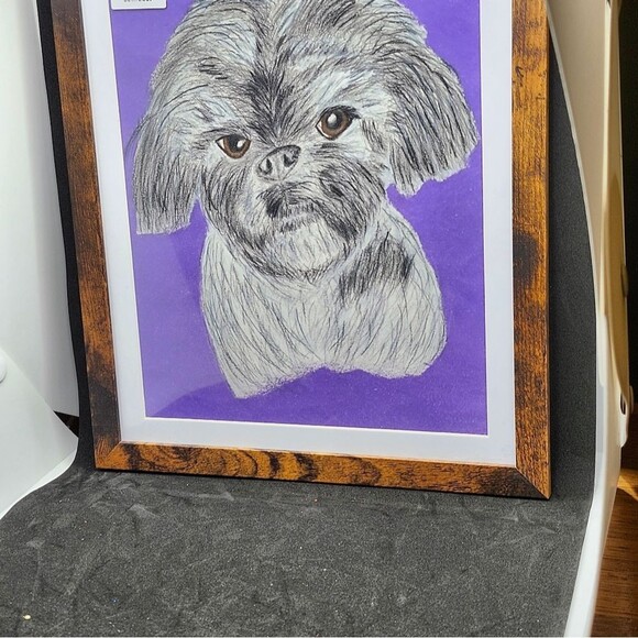 Hand Crafted Shih-Tzu Dog Colored Pencil Drawing Framed 9x11" - Picture 15 of 16